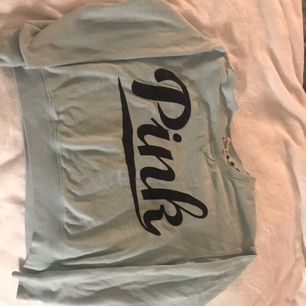 Pink light teal crew neck sweatshirt